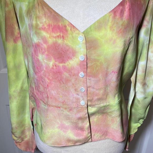Frame Denim Multicolor Tie-Dye Silk Blouse Upcycled Size Medium - Picture 3 of 12